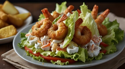Shrimp and Parmesan cheese Caesar salad.generative.ai - obrazy, fototapety, plakaty