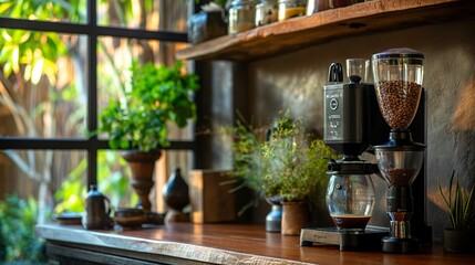Close-up of a Coffee Maker in a Rustic Kitchen at a Villa