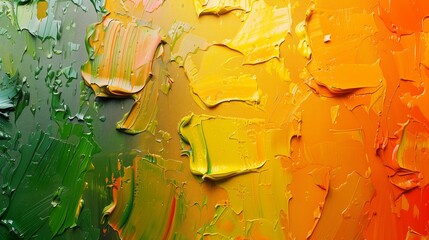 Textured Green to Orange Gradient Paint Strokes - obrazy, fototapety, plakaty