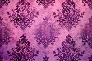 Vintage Damask Purple Pink background pattern. Purple damask pattern on pink textured background,...
