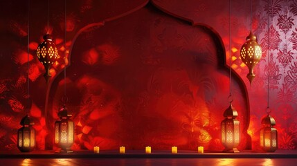 Ramadan greeting card on red background. Vector illustration. Ramadan Kareem means Ramadan is generous,