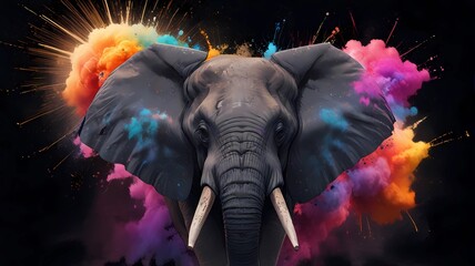 elephant in the powder explosion - obrazy, fototapety, plakaty