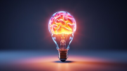 Brain-shaped light bulb glowing with ideas, creativity, and inspiration, an innovative concept illustrated in high-definition 4k - obrazy, fototapety, plakaty
