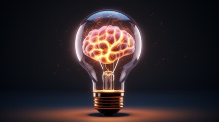 Brain-shaped light bulb glowing with ideas, creativity, and inspiration, an innovative concept illustrated in high-definition - obrazy, fototapety, plakaty