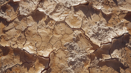 Drought. Dry cracked barren desert land, top view. The concept of global warming