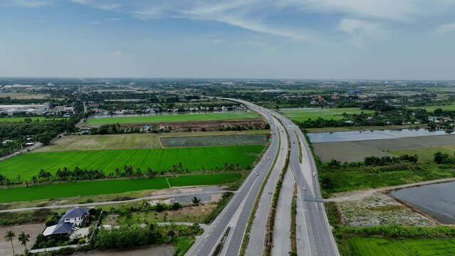 Aerial view of expressway in the urban traffic way with green background	