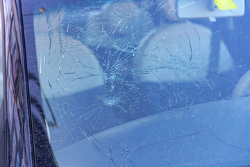 Broken Glass Front Windscreen at Car Traffic Accident Damage