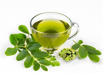 Organic Moringa Green Tea Isolated on White Background