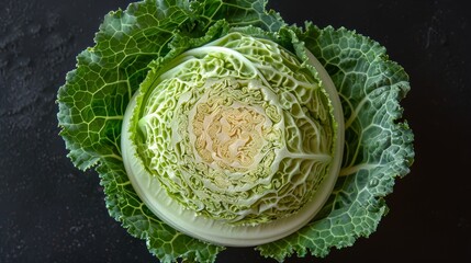 Obraz premium A head of lettuce atop a black table Another head nearby