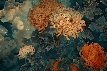 Traditional view of chrysanthemum. The view of the chrysanthemum with animal .