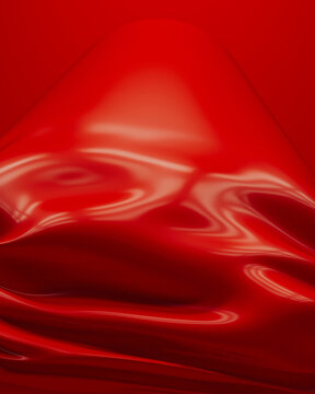 Red flowing waves crushed vibrant curve sculpture silky smooth elegance 3d illustration render digital rendering	