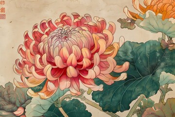 Traditional view of chrysanthemum. The view of the chrysanthemum with animal .