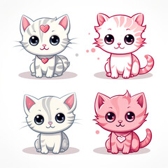 Obraz premium set of 4 kawaii kitten, cat doodles, kitten icons printable clipart on white background сreated with Generative Ai