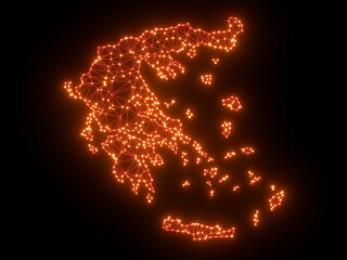 A sketching style of the map Greece. An abstract image for a geographical design template. Image isolated on black background.