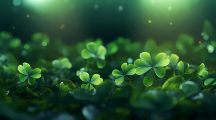 St. Patrick's Day background with glittering four leaf clover banner