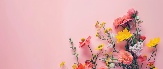 Bouquet of Wildflowers on Pink backdrop