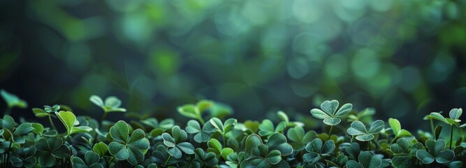 Group of Four Leaf Clovers With Blurry Background - obrazy, fototapety, plakaty