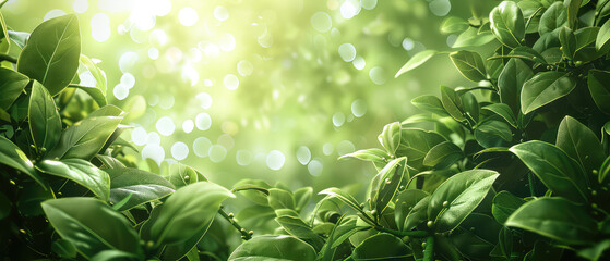 Lush green foliage with soft bokeh light