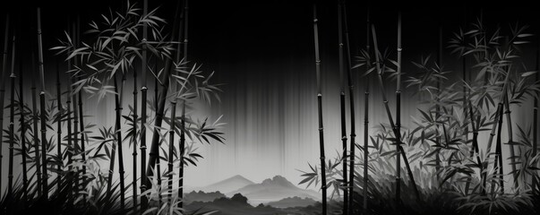 Bamboo forest creating a dark and tranquil setting.