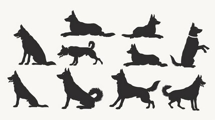 Vector illustration collection sets of silhouette of police dog with various pose