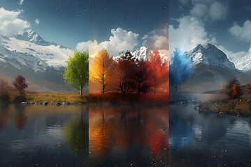 A landscape featuring elements of all four seasons in a single frame