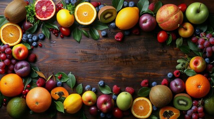 Variety of Fruits Arranged on Wooden Surface - Powered by Adobe