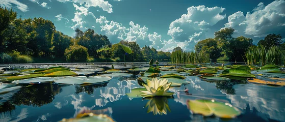 Foto op Canvas Lush water lilies on a tranquil pond © Mik Saar