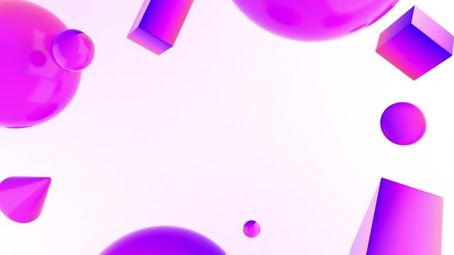 3D render of primitives objects with gradient materials on light background, 4K abstract seamless loop animated template, live wallpaper