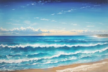 Paysage de plage avec grand ciel bleu et saisons