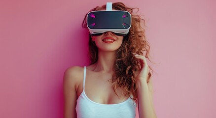 Obraz na płótnie Canvas Woman Wearing Virtual Reality Headset