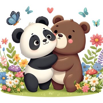 a picture of a panda kissing another bear

