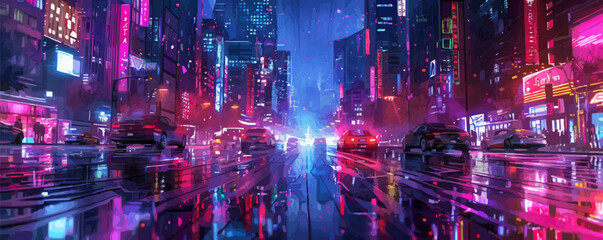 futuristic cyberpunk neon city. vector simple illustration