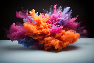 Obraz premium Dynamic multicolored powder spreading over plain surface with dark background