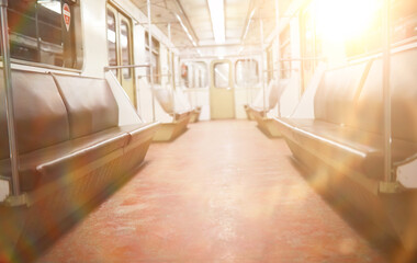 Subway car with empty seats. Empty subway.