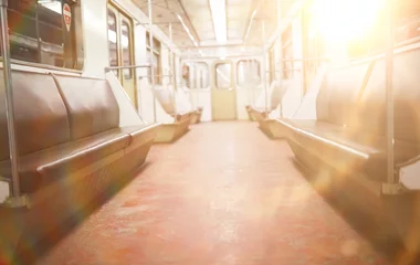 Foto auf Acrylglas Subway car with empty seats. Empty subway. © alexkich
