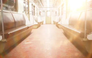 Foto op Plexiglas Subway car with empty seats. Empty subway. © alexkich