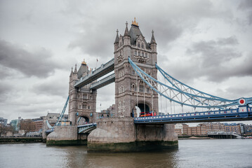 Fototapeta na wymiar Gothic Towers of London's Tower Bridge