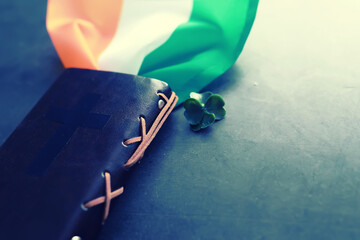 St. patrick's day background. Four-leaf clover symbol of good luck. Religious Christian Irish...