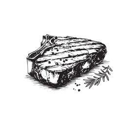 Grilled steak, Hand drawn style, vector illustrations