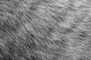 Cat fur texture background. Monochrome photo. Black and white cat hair backdrop.  - obrazy, fototapety, plakaty