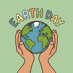 earth day vector illustration of both hands holding the earth. vector template for card, poster, banner, flyer.
