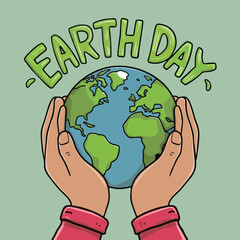 earth day vector illustration of both hands holding the earth. vector template for card, poster, banner, flyer.