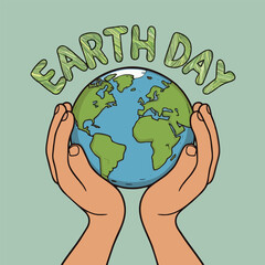 earth day vector illustration of both hands holding the earth. vector template for card, poster, banner, flyer.