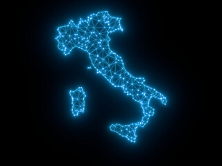 A sketching style of the map Italy. An abstract image for a geographical design template. Image isolated on black background.
