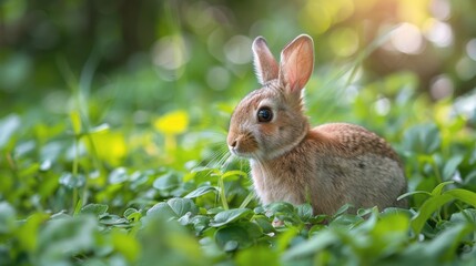 Small Rabbit Sitting in Middle of Field