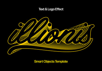 Yellow Lines Retro Text And Logo Effect Mockup - obrazy, fototapety, plakaty