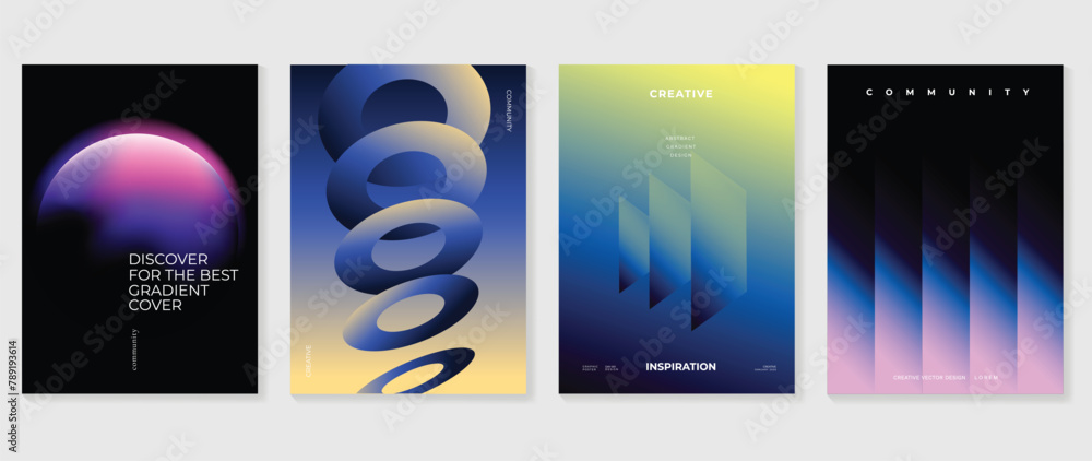 Aufkleber abstract gradient background vector set. minimalist style cover template with vibrant perspective 3d