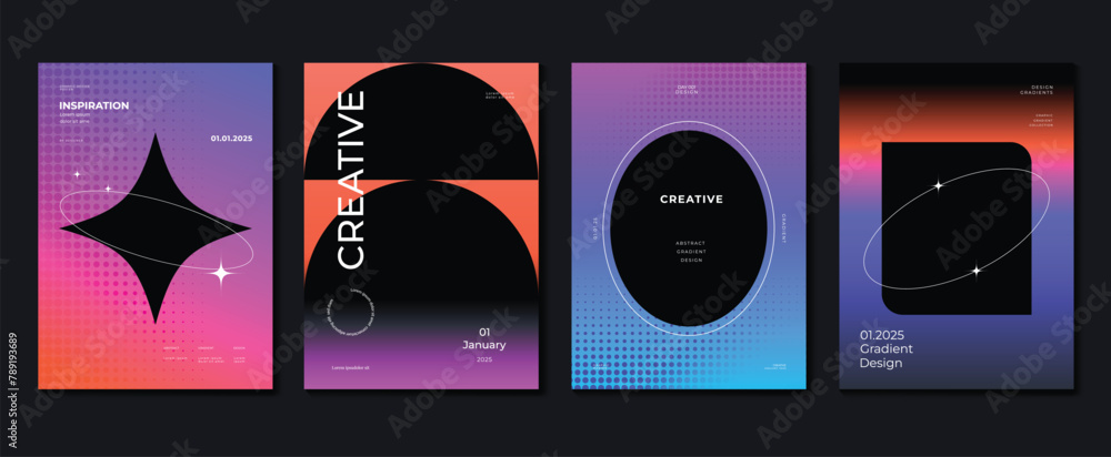 Poster gradient abstract cover background vector set. minimalist style cover template with geometric shapes
