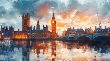 Fototapeta na wymiar Nocturnal City Splendor: A Captivating Painting of London's Iconic Nighttime Charm