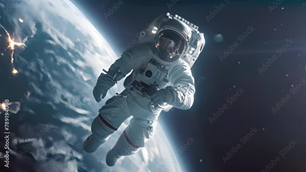 Poster astronaut floating above earth in outer space